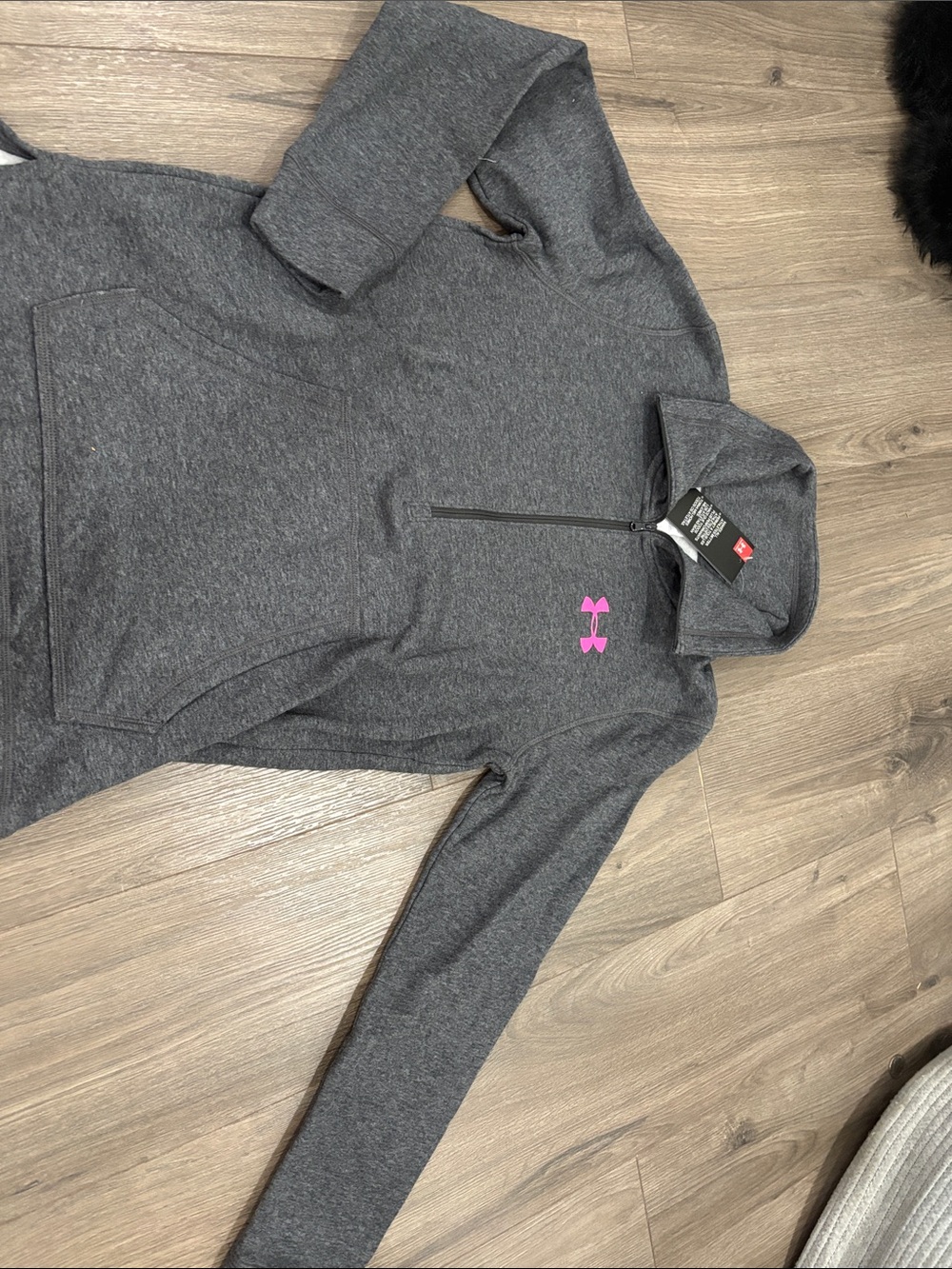 Under Armour Dark Gray Half-Zip Hoodie with Pink Logo